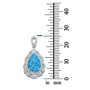 Pear Shape Lab Created Blue Opal Simulated CZ 925 Sterling Silver Charm Pendant